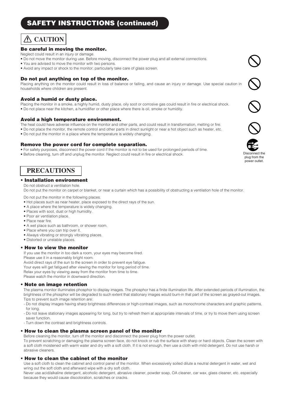 Precautions, Caution, Safety instructions (continued) | Hitachi CMP4211 User Manual | Page 8 / 46