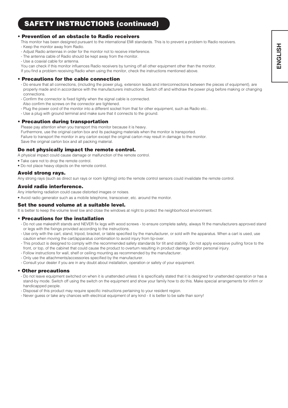 Safety instructions (continued), English | Hitachi CMP4211 User Manual | Page 9 / 46