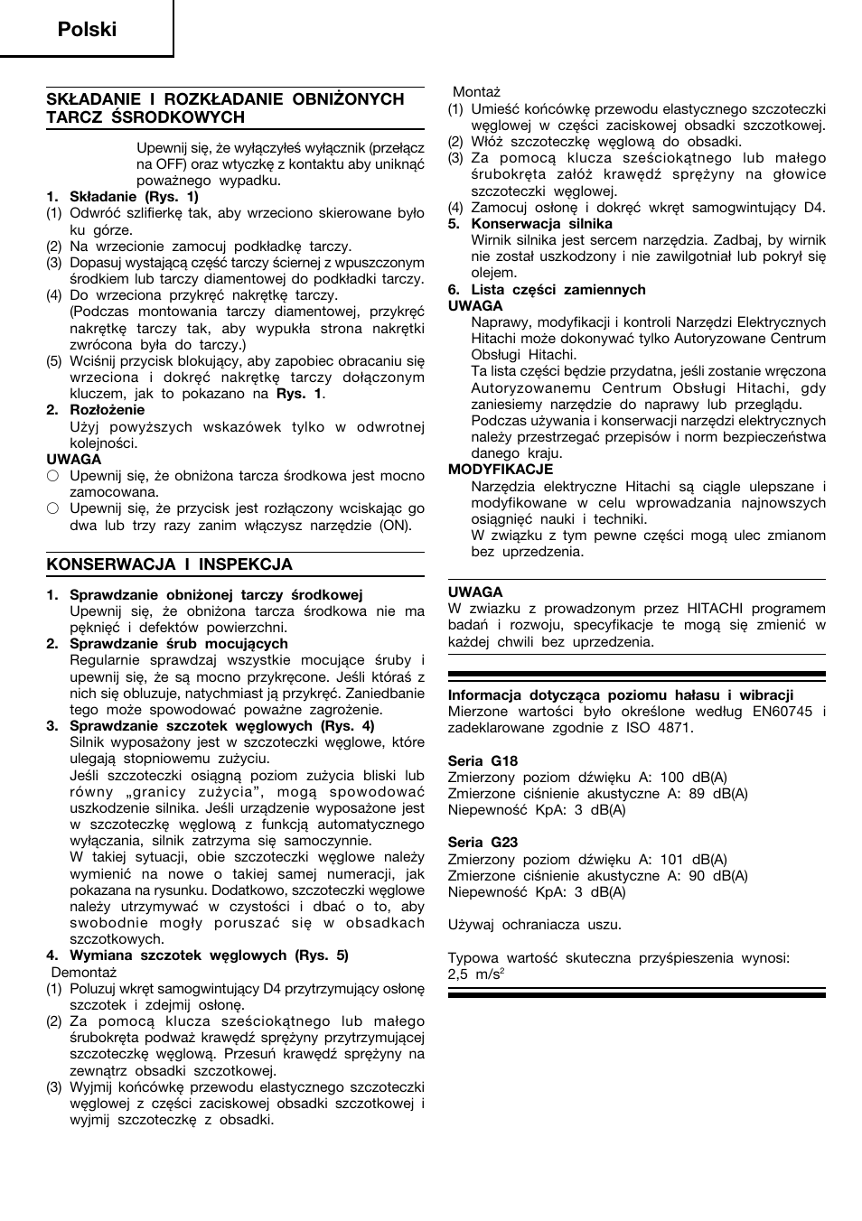Polski | Hitachi G23SCY User Manual | Page 23 / 53