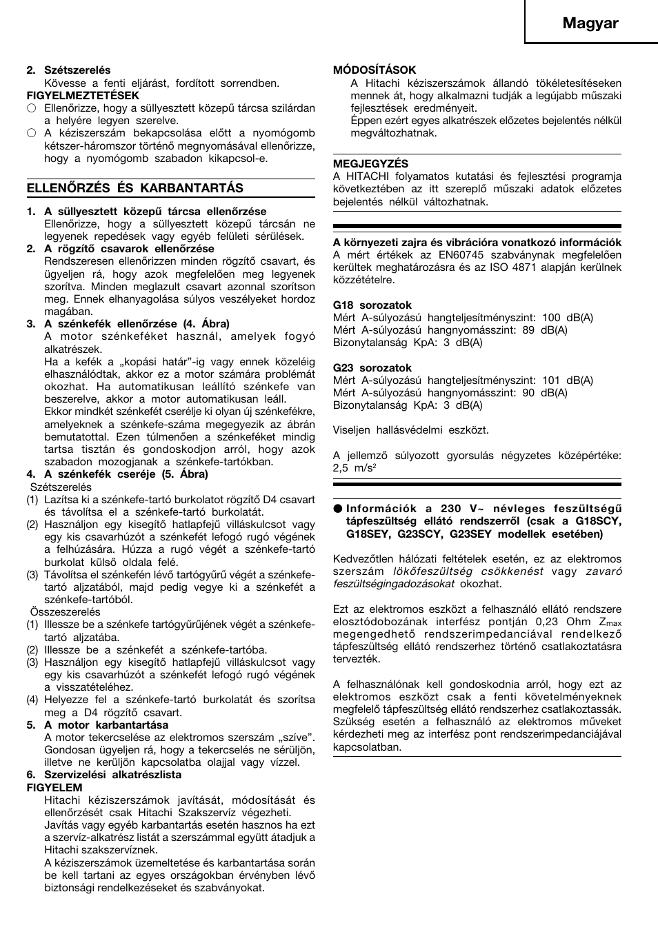 Magyar | Hitachi G23SCY User Manual | Page 28 / 53