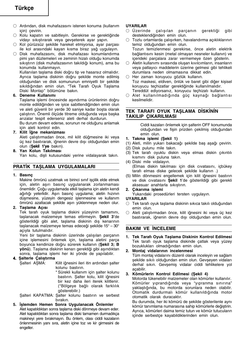 Türkçe | Hitachi G23SCY User Manual | Page 35 / 53