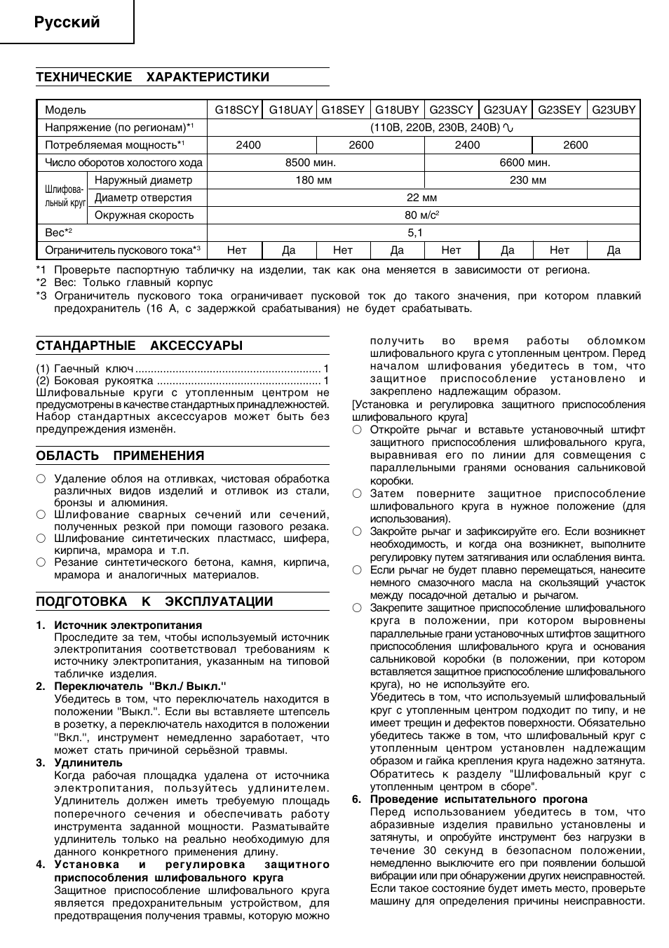 Pyccíëè | Hitachi G23SCY User Manual | Page 39 / 53
