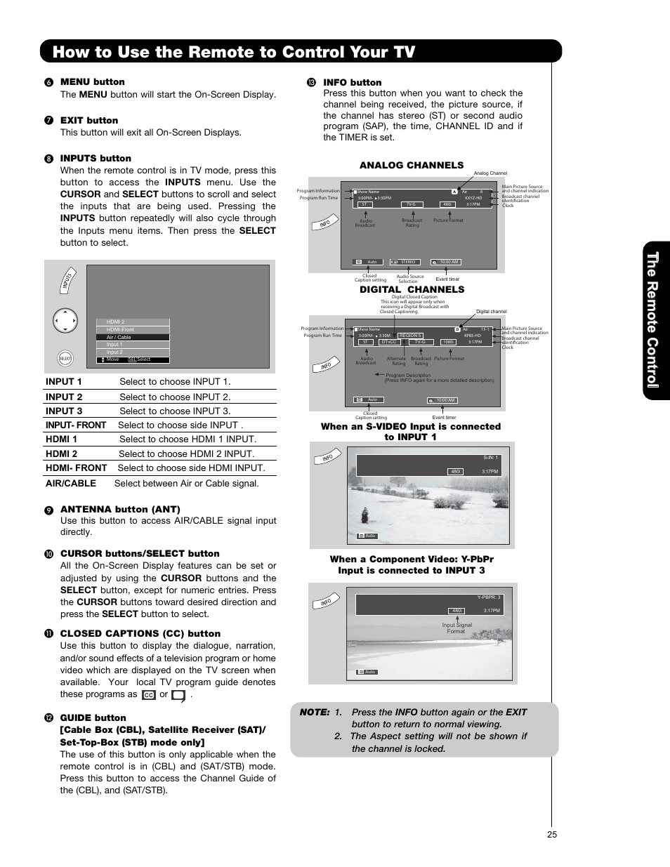 How to use the remote to control your tv | Hitachi L47S601 User Manual | Page 25 / 142