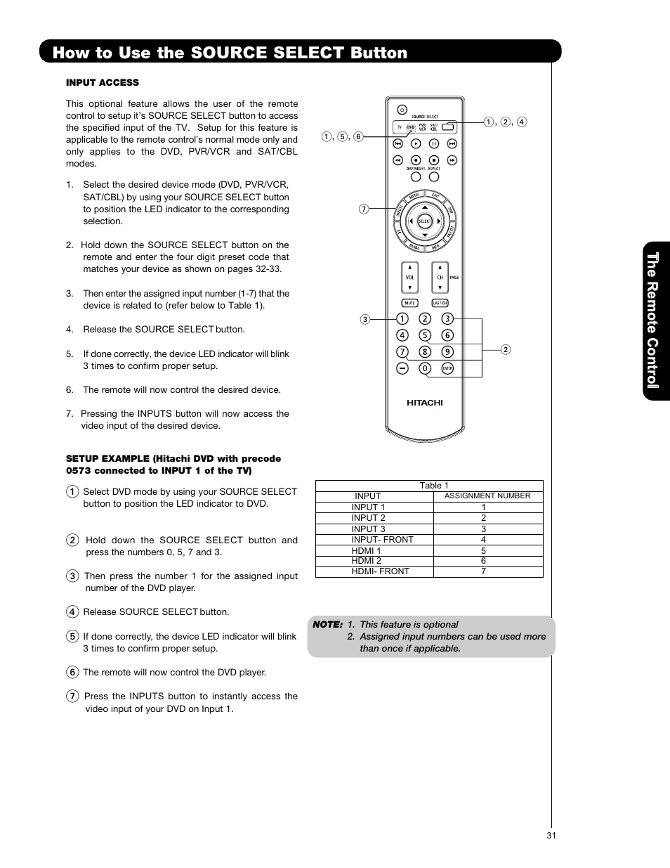 How to use the source select button | Hitachi L47S601 User Manual | Page 31 / 142