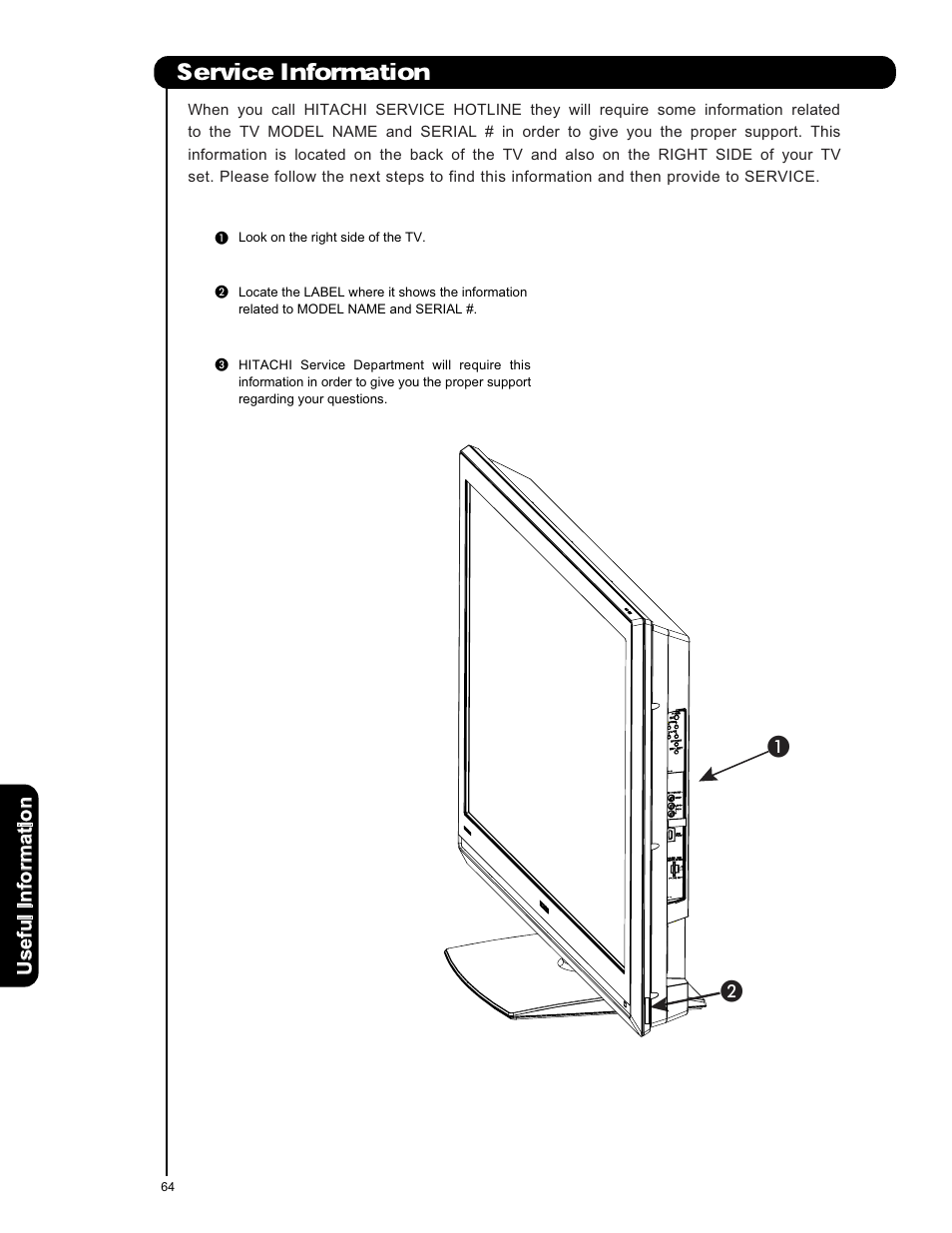 Service information | Hitachi L47S601 User Manual | Page 64 / 142