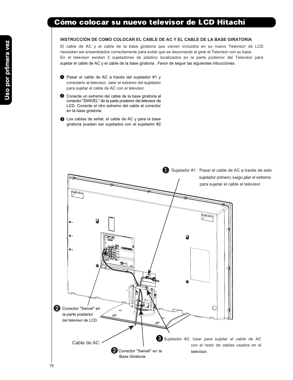 Mo colocar su nuevo televisor de lcd hitachi | Hitachi L47S601 User Manual | Page 70 / 142