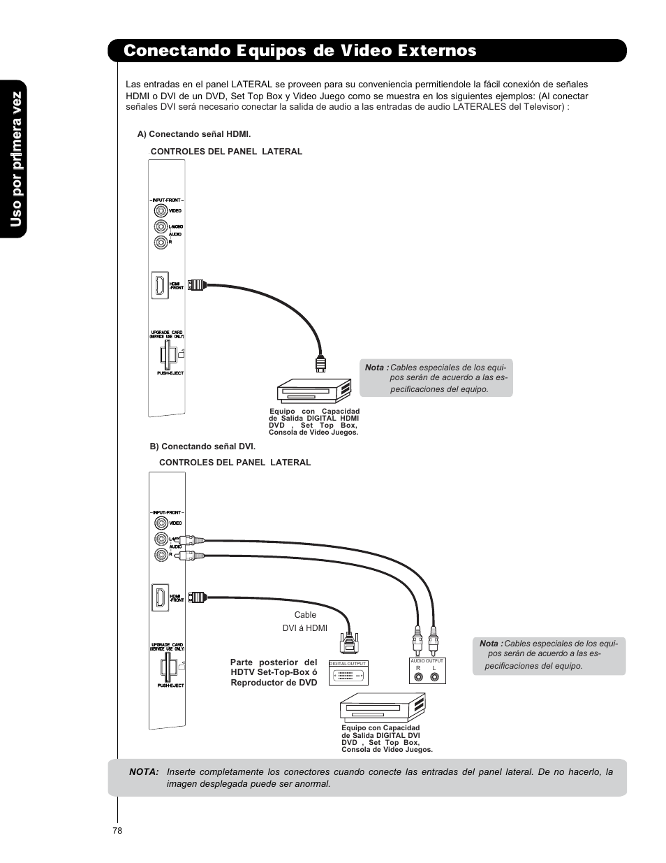 Conectando equipos de video externos | Hitachi L47S601 User Manual | Page 78 / 142