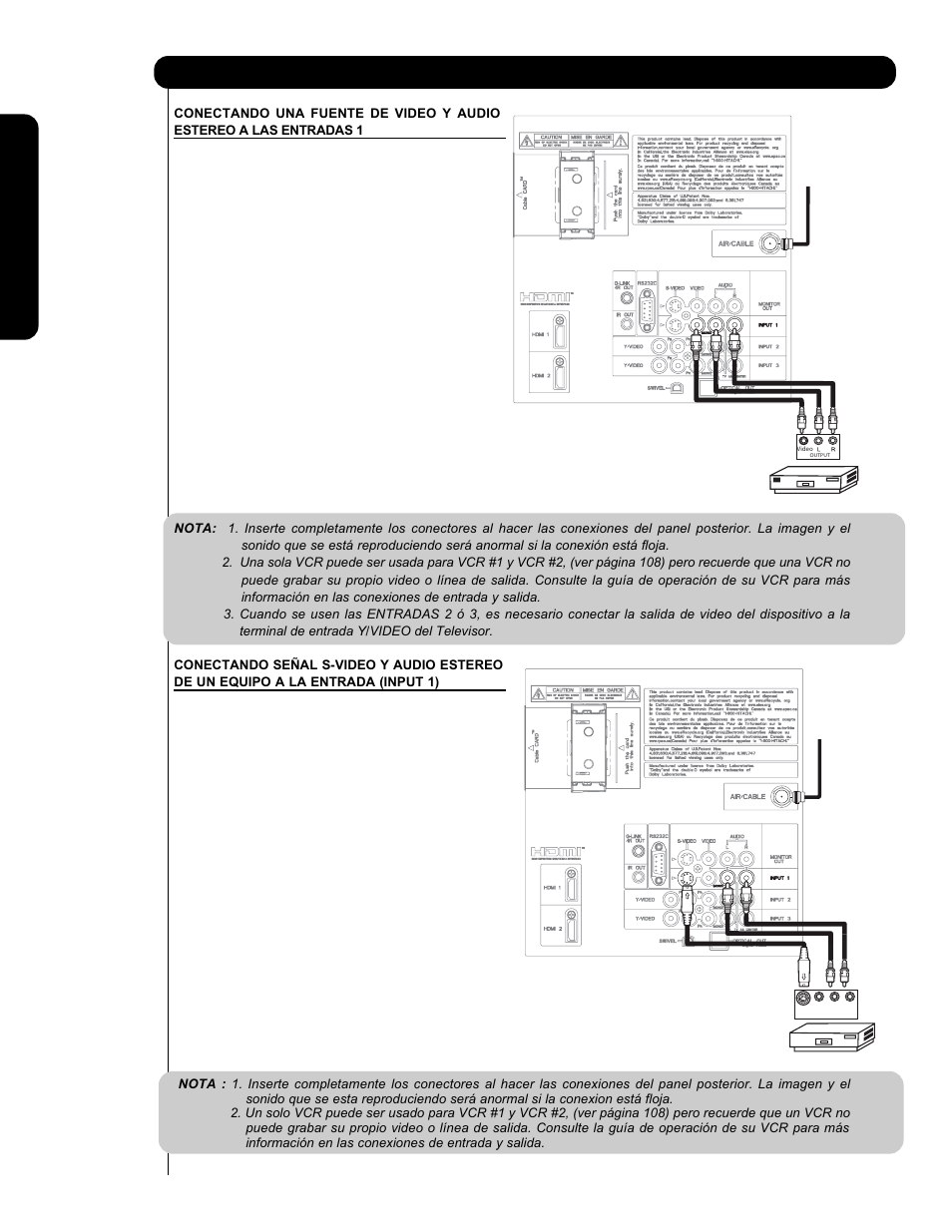 Conectando equipos de video externos | Hitachi P60X901 User Manual | Page 110 / 192