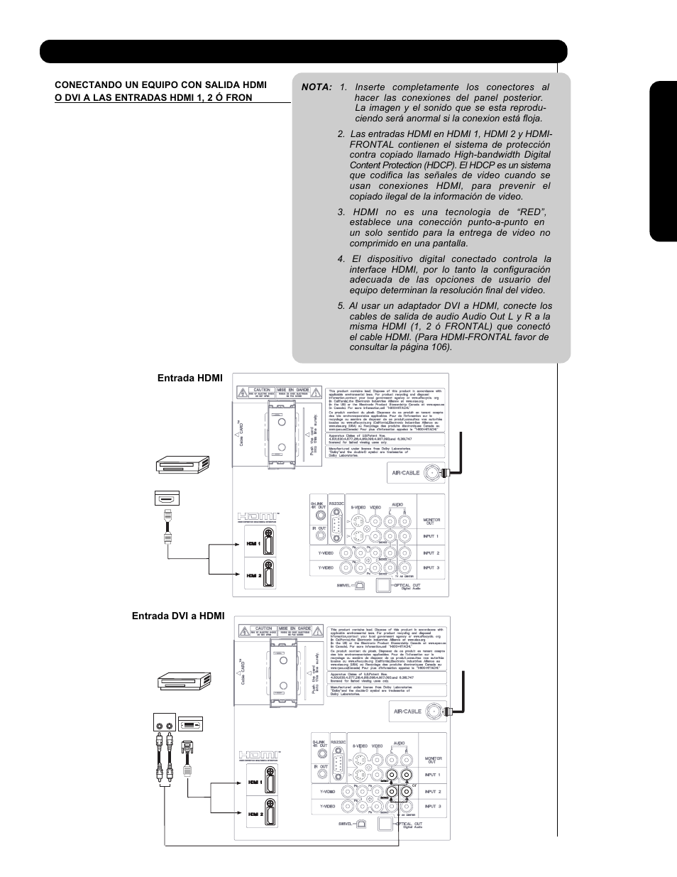 Conectando equipos de video externos | Hitachi P60X901 User Manual | Page 111 / 192