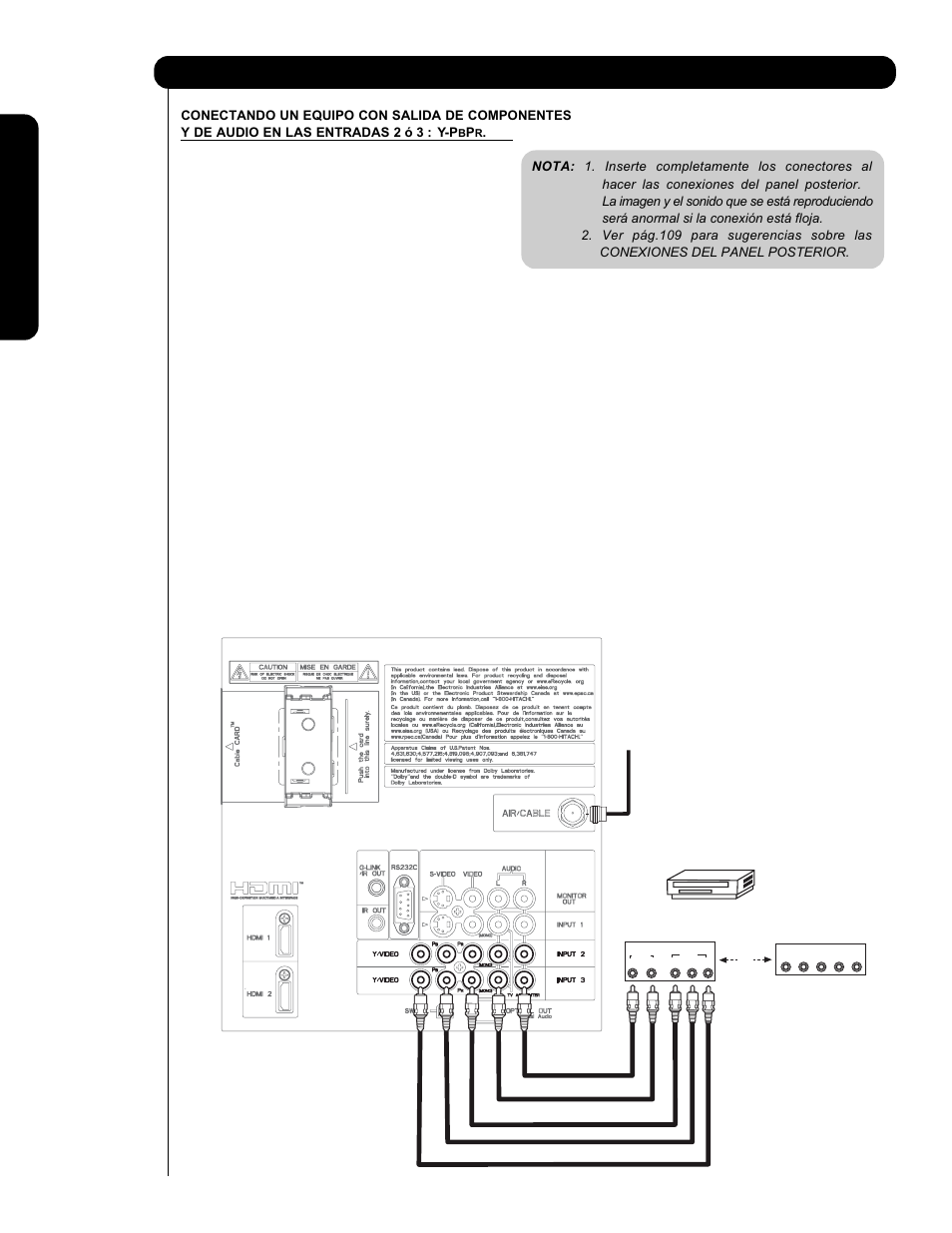 Conectando equipos de video externos | Hitachi P60X901 User Manual | Page 112 / 192