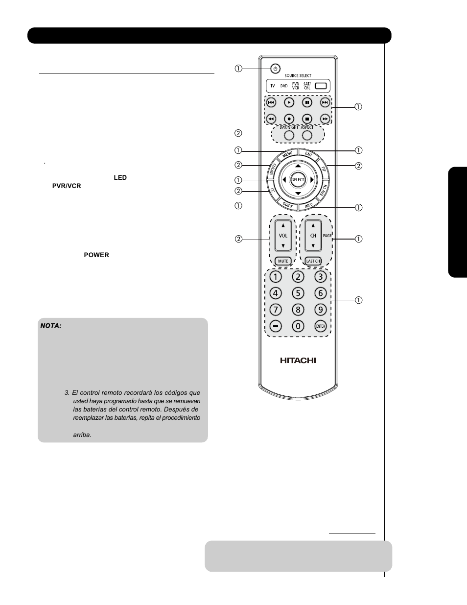 El control remoto para controlar una vcr/pvr | Hitachi P60X901 User Manual | Page 129 / 192