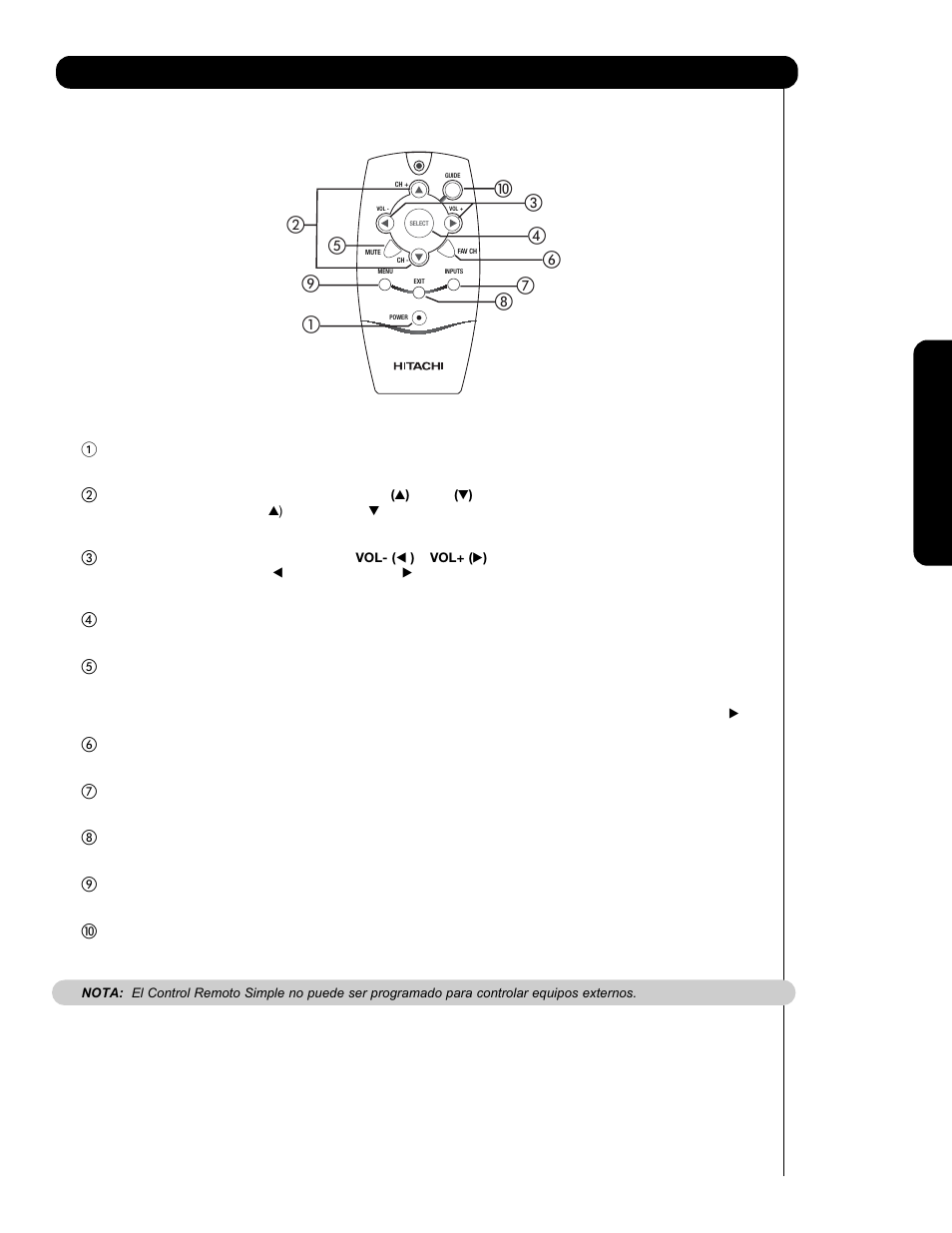 El control remoto simple | Hitachi P60X901 User Manual | Page 131 / 192