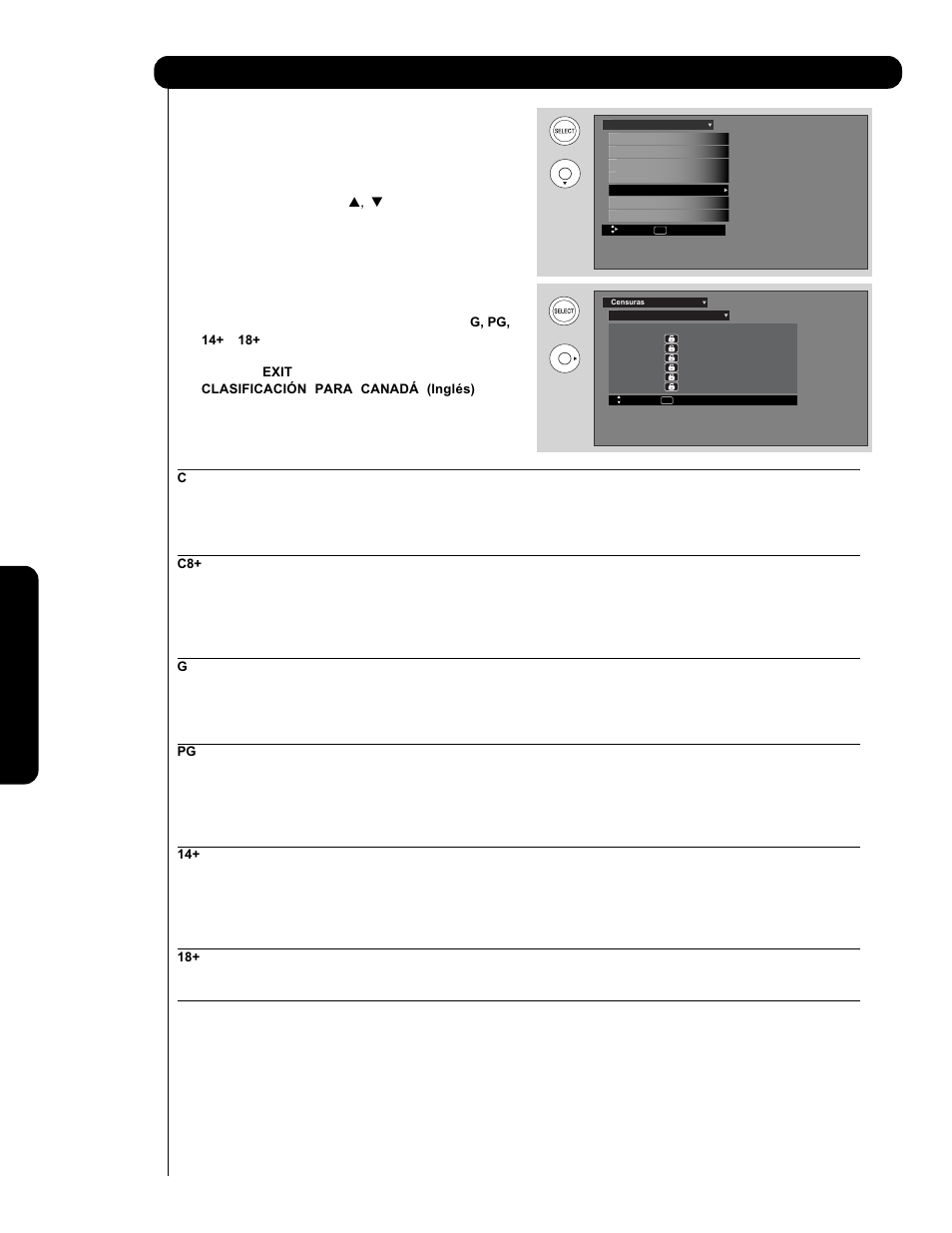 Censuras | Hitachi P60X901 User Manual | Page 152 / 192