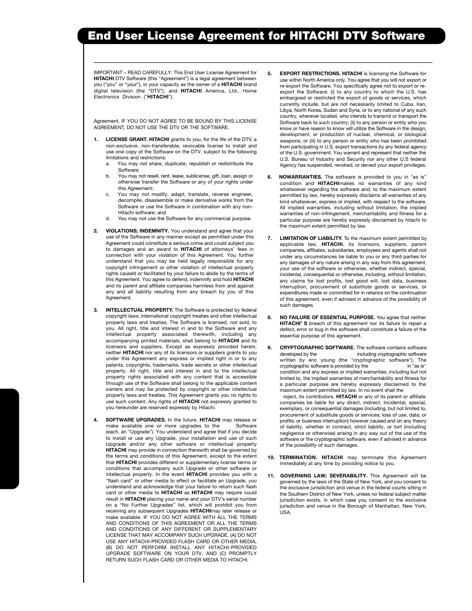 Licens e a greement s | Hitachi P60X901 User Manual | Page 180 / 192