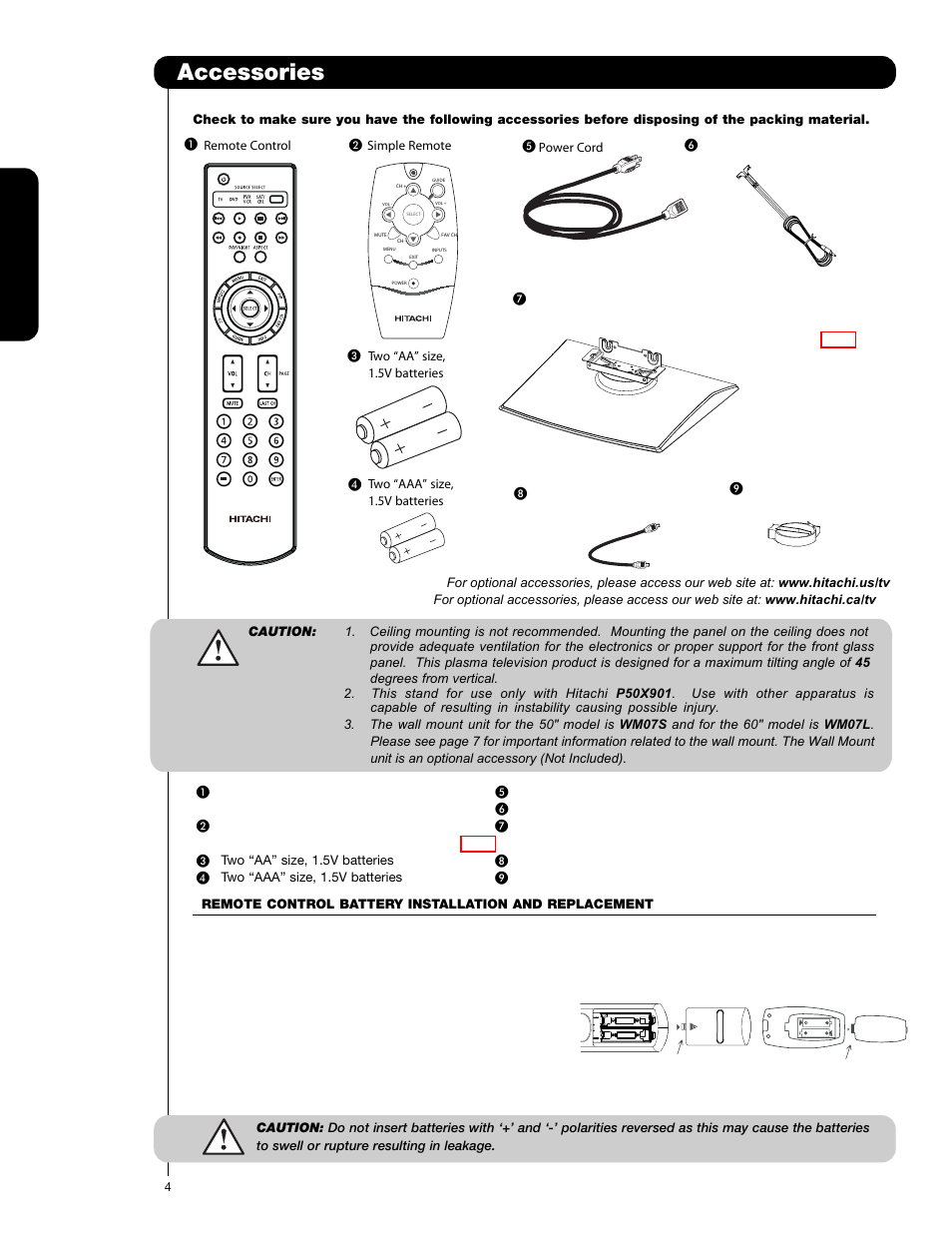 First time use -25, Accessories | Hitachi P60X901 User Manual | Page 4 / 192