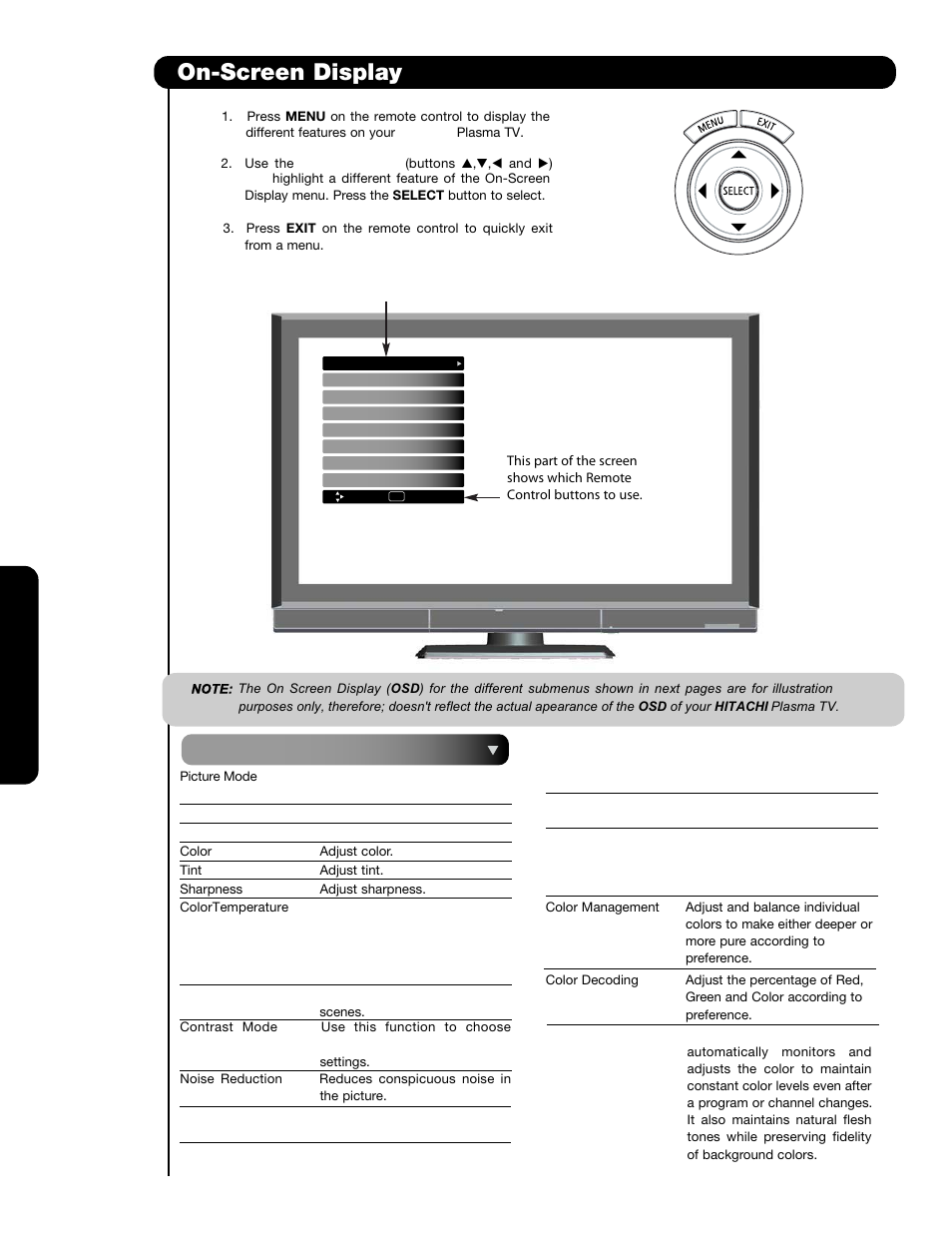 On-screen display -81, On-screen display, Video | Hitachi P60X901 User Manual | Page 44 / 192