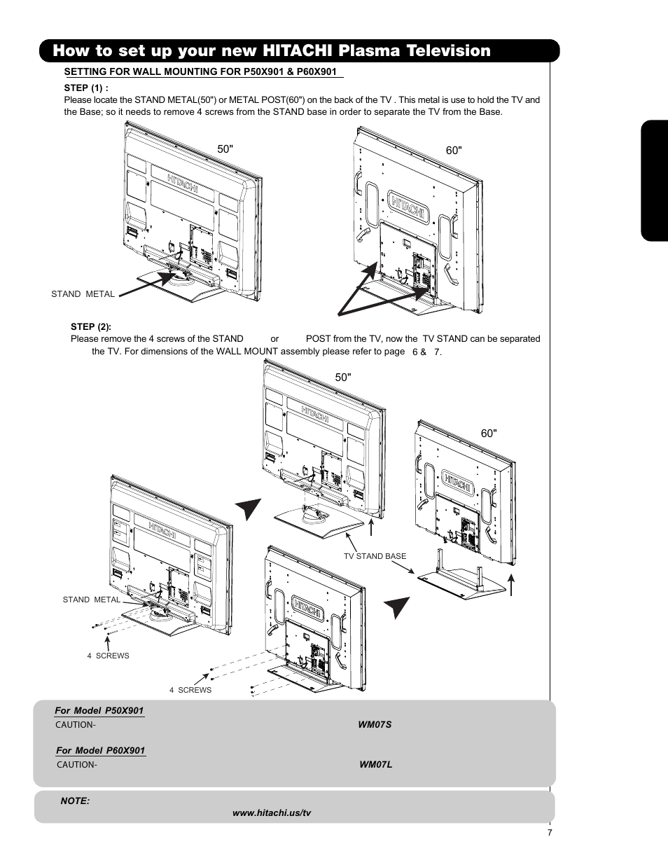 How to set up your new hitachi plasma television, First time use | Hitachi P60X901 User Manual | Page 7 / 192