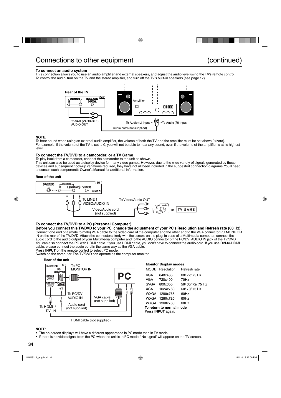Connections to other equipment (continued) | Hitachi L26D204 User Manual | Page 34 / 39
