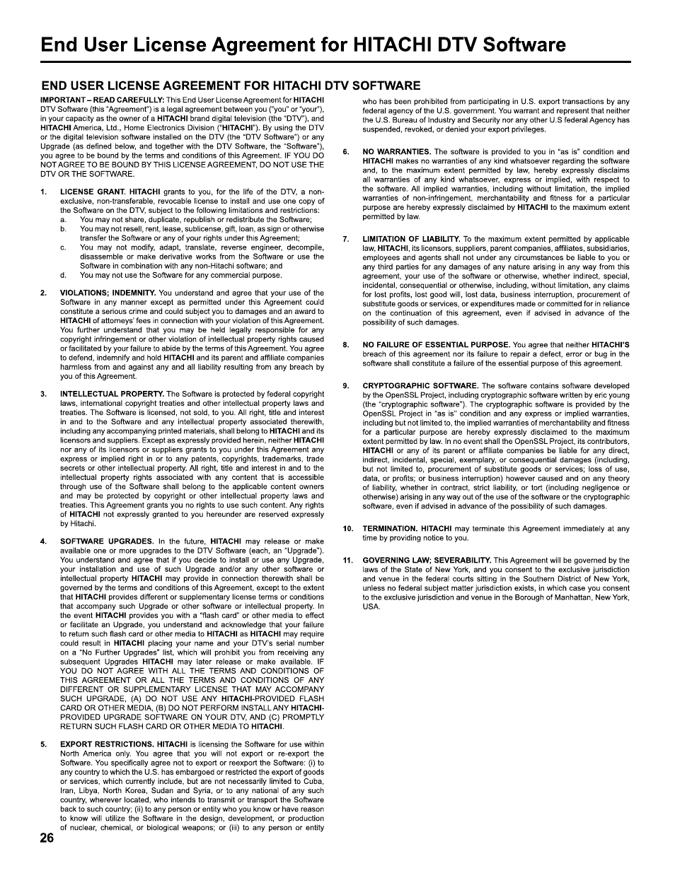 Hitachi LE40H405 User Manual | Page 26 / 29