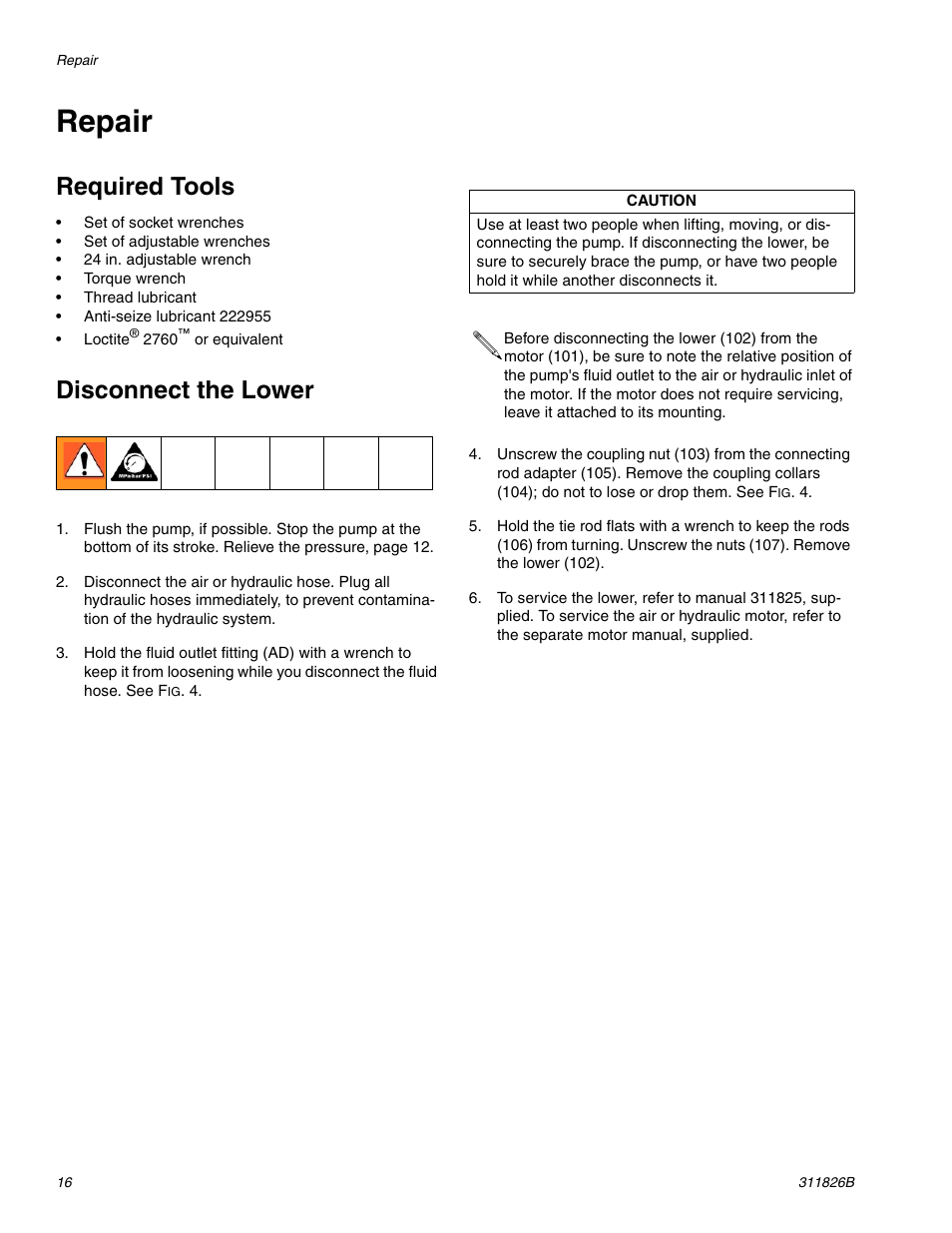 Repair, Required tools, Disconnect the lower | Hitachi 1800 User Manual | Page 16 / 28
