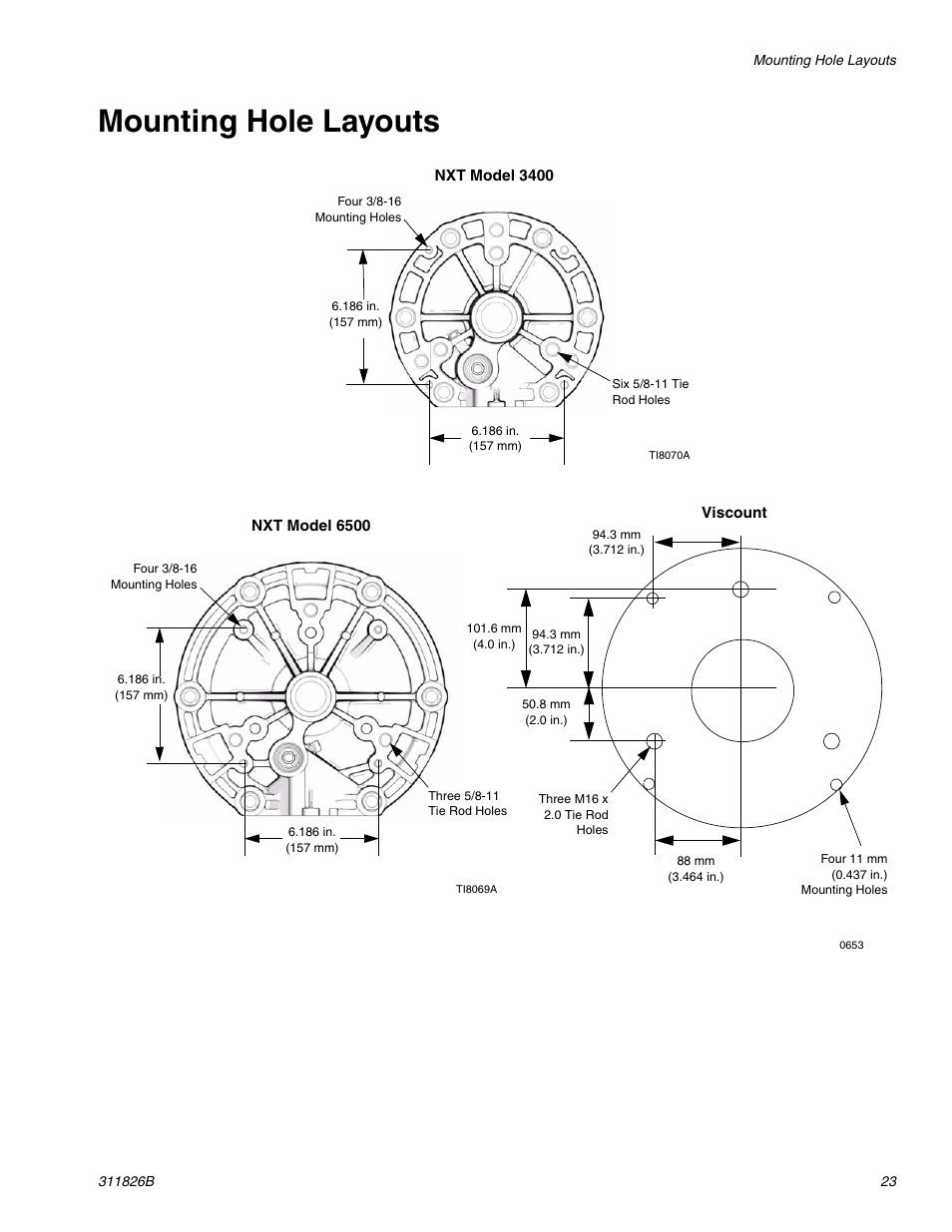 Mounting hole layouts, Mounting hole lay- outs, Ge 23 | Hitachi 1800 User Manual | Page 23 / 28
