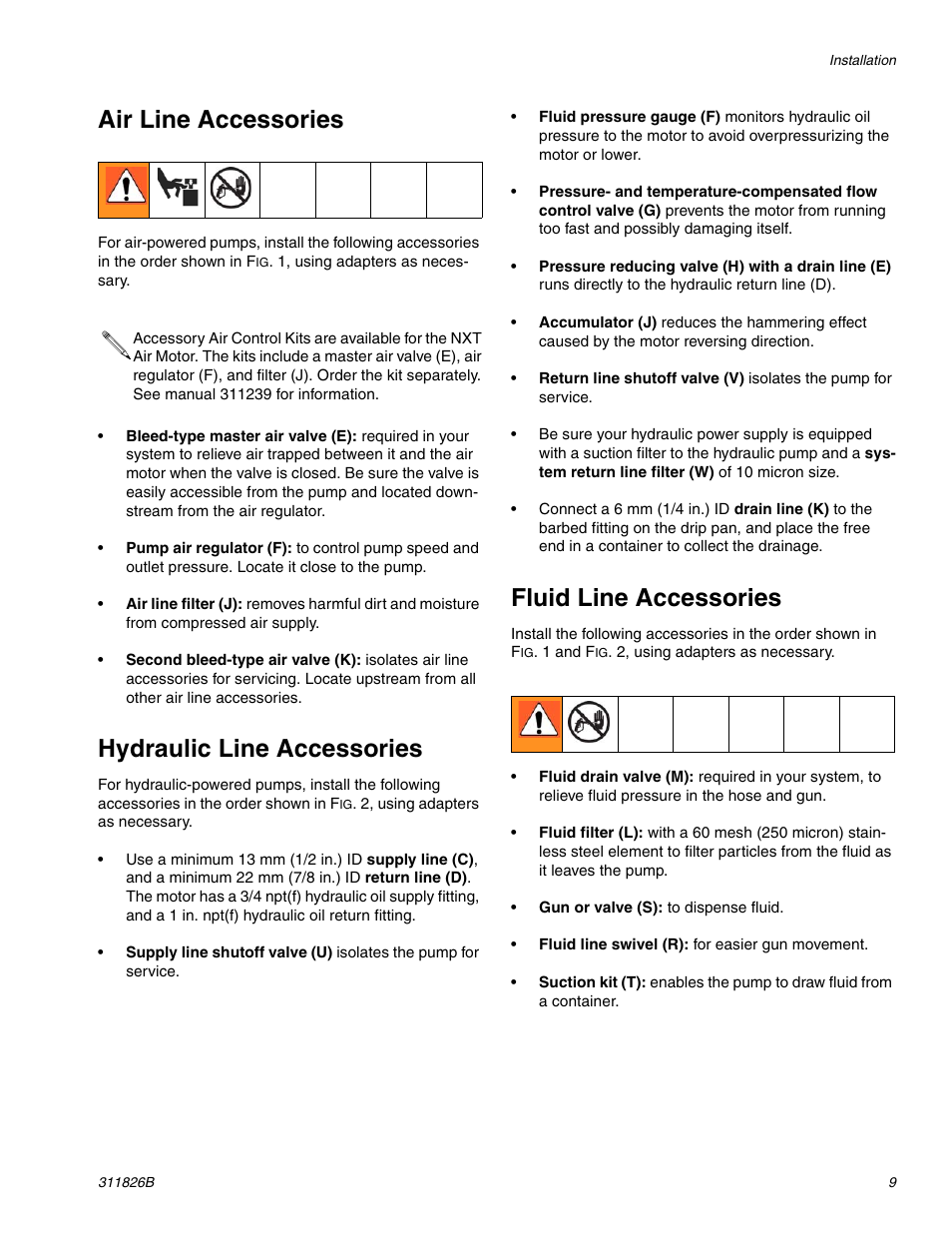 Air line accessories, Hydraulic line accessories, Fluid line accessories | Hitachi 1800 User Manual | Page 9 / 28