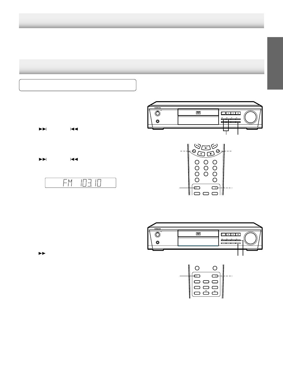Listening to the radio, Enjoying video sources, English | Automatic/manual tuning, 2tu/band 1 2, Tu/band 1, Press [source] to select “video 1” or “video 2 | Hitachi DV-S522U User Manual | Page 35 / 41