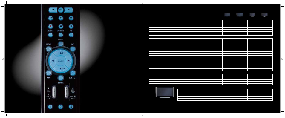 Fully illuminated roll & click, Remote, Quick start seamless hdtv and ntsc tuner | Instant control, Hds69 and hdt79 shared features tabletop stand, Specifi cations | Hitachi Plasma User Manual | Page 6 / 6
