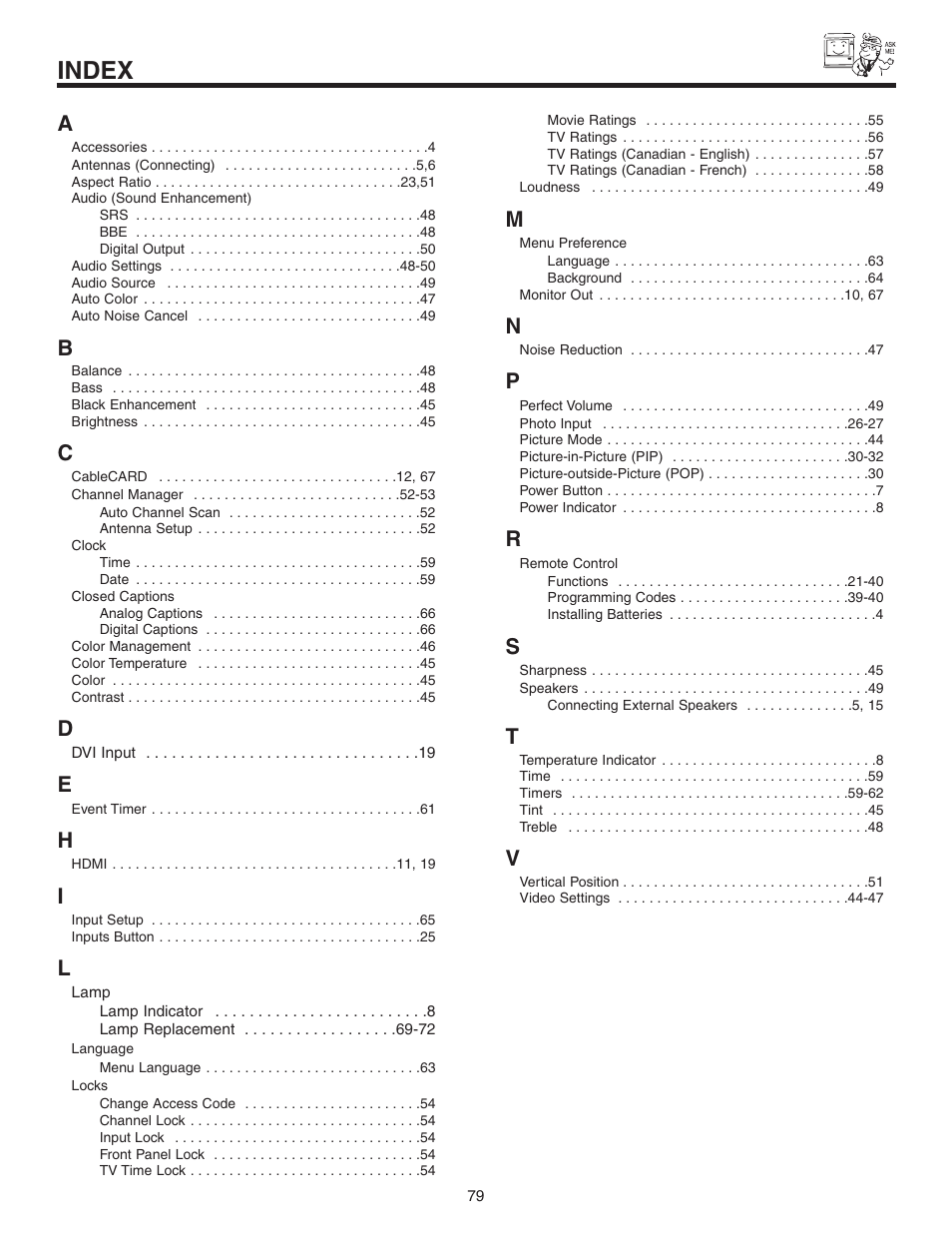 Index | Hitachi 60VS810A User Manual | Page 79 / 84