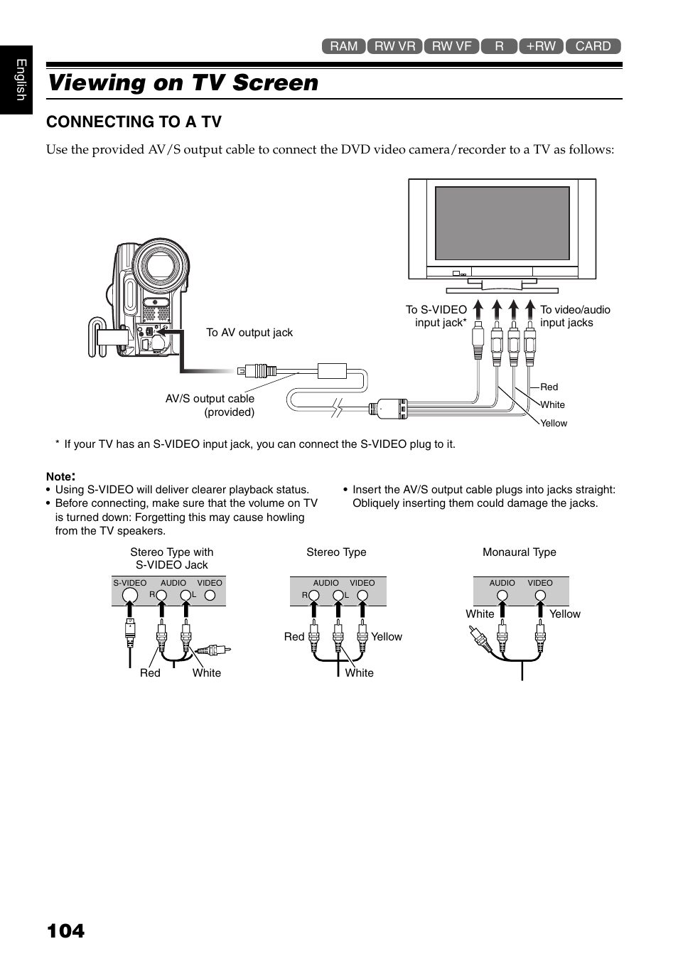 Viewing on tv screen, Connecting to a tv | Hitachi DZ-GX5020A User Manual | Page 104 / 158