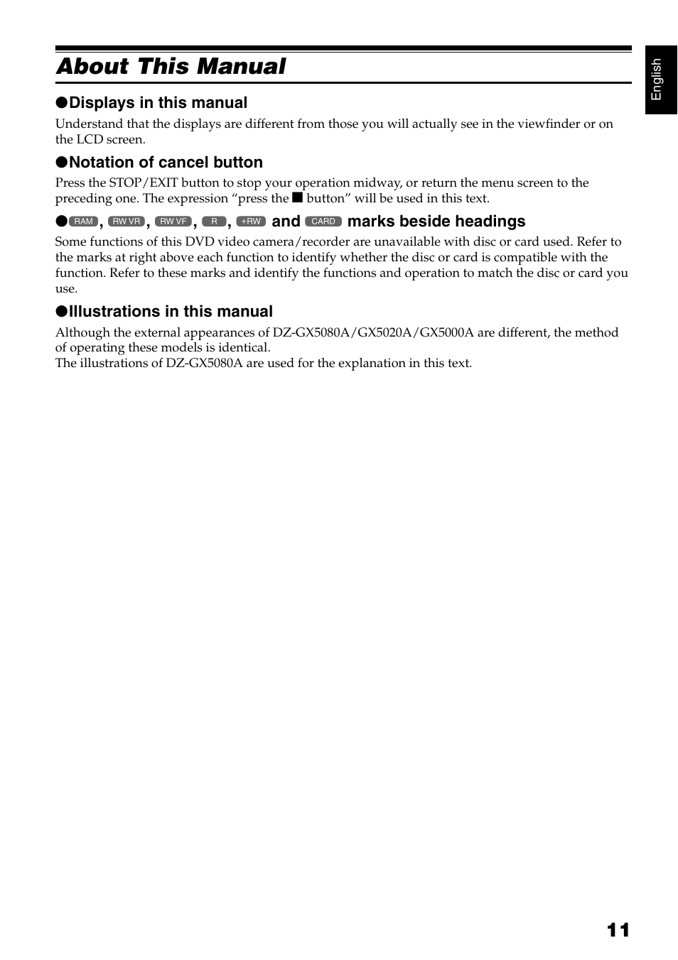 About this manual | Hitachi DZ-GX5020A User Manual | Page 11 / 158