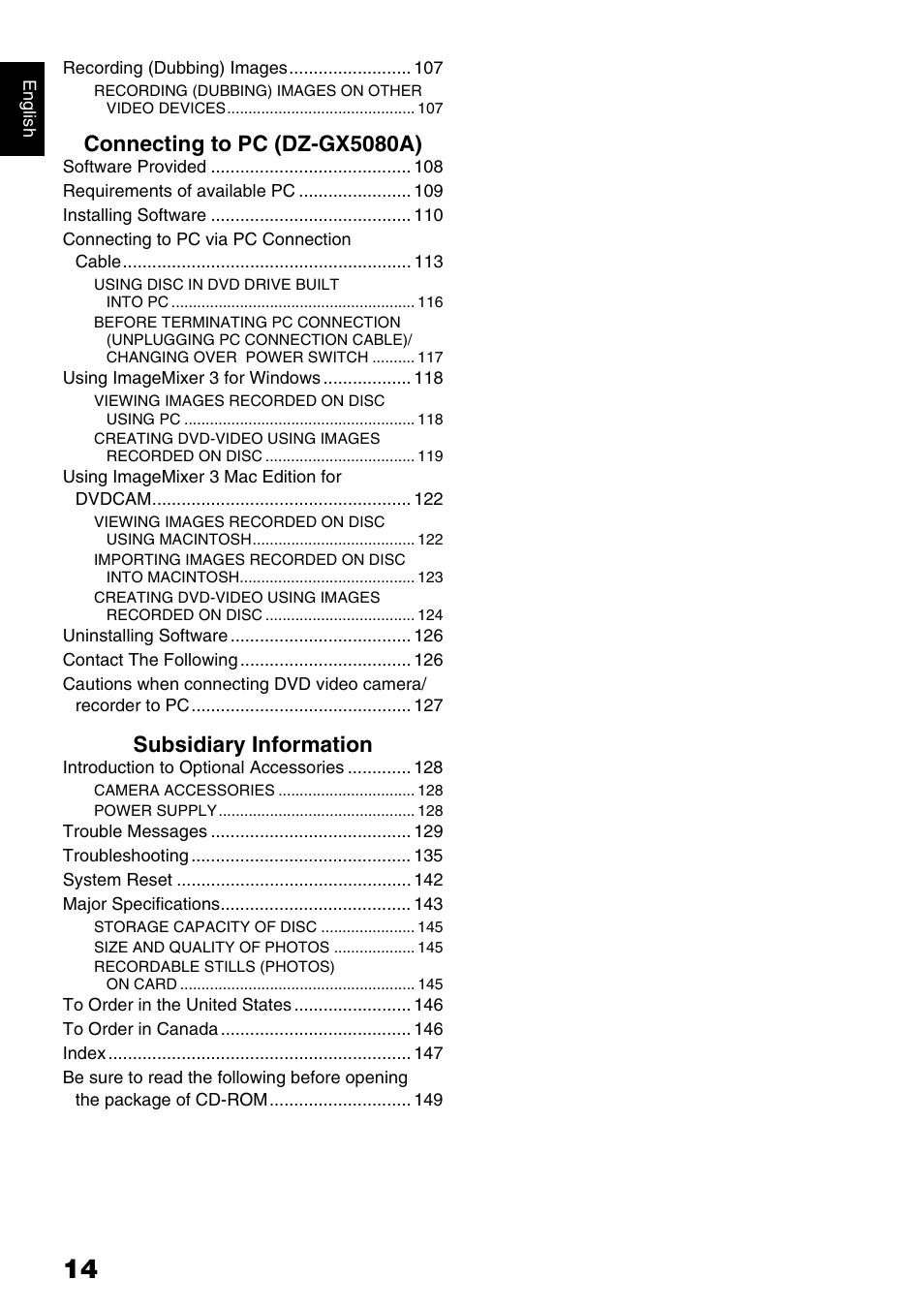 Connecting to pc (dz-gx5080a), Subsidiary information | Hitachi DZ-GX5020A User Manual | Page 14 / 158