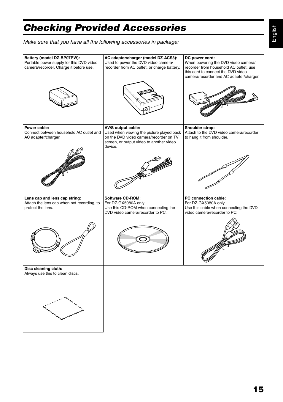 Checking provided accessories | Hitachi DZ-GX5020A User Manual | Page 15 / 158