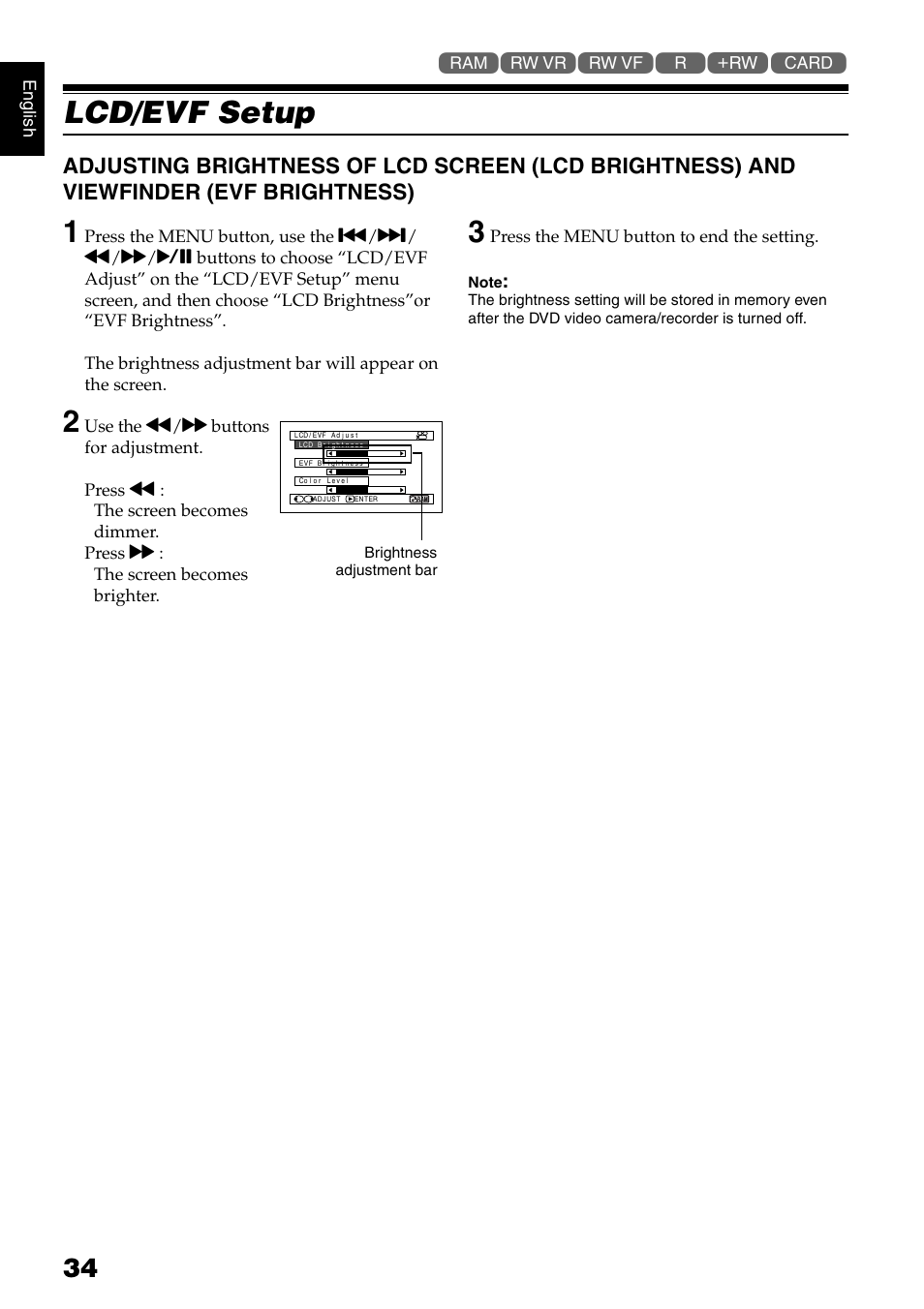 Lcd/evf setup | Hitachi DZ-GX5020A User Manual | Page 34 / 158