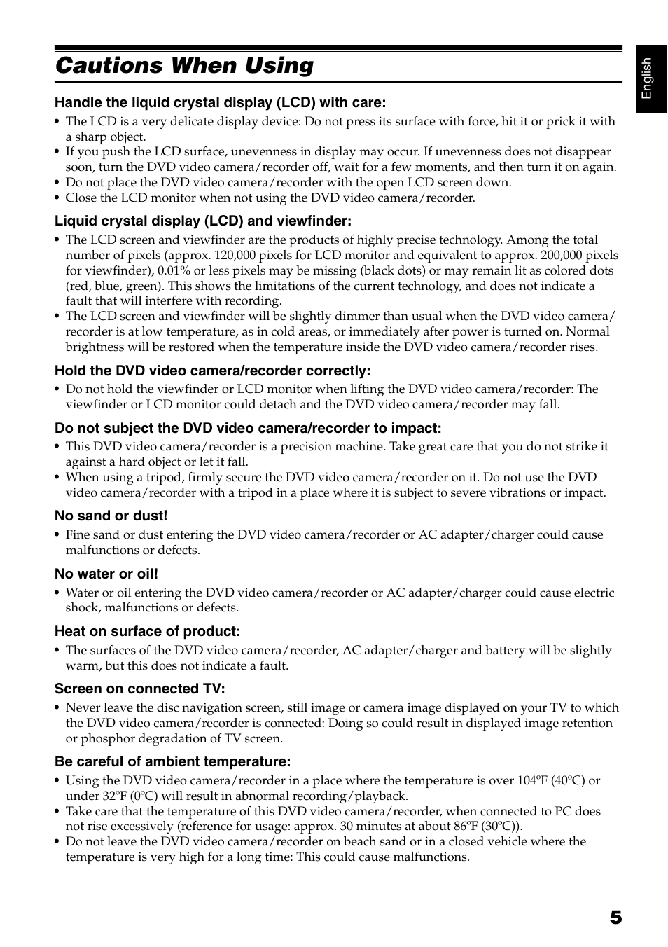 Cautions when using | Hitachi DZ-GX5020A User Manual | Page 5 / 158