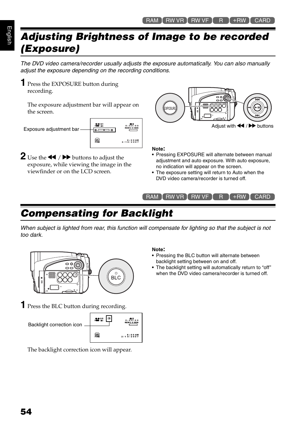 Compensating for backlight | Hitachi DZ-GX5020A User Manual | Page 54 / 158