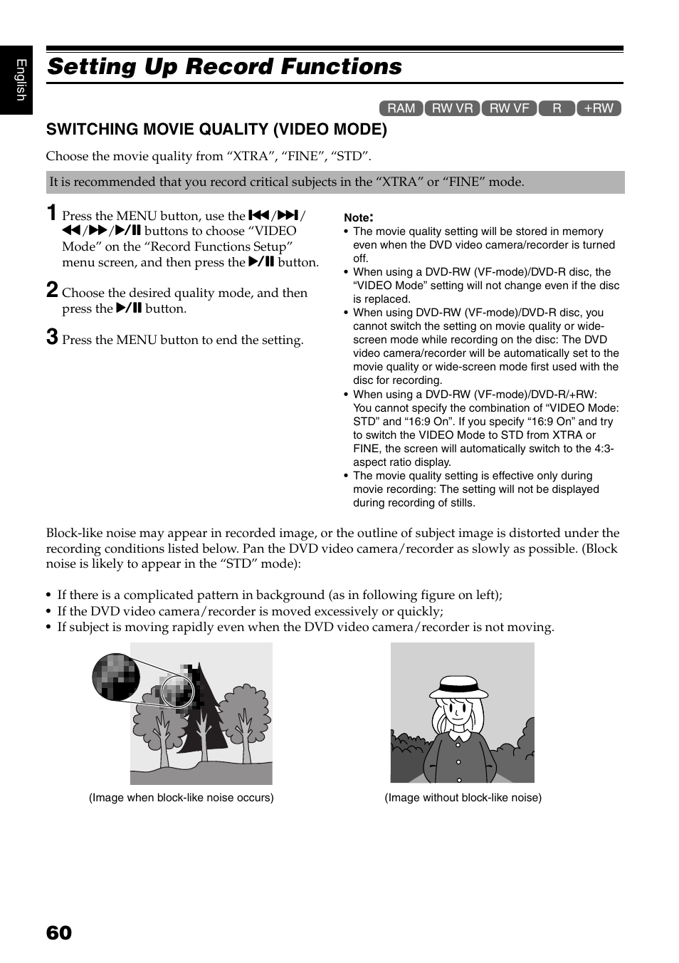 Setting up record functions | Hitachi DZ-GX5020A User Manual | Page 60 / 158