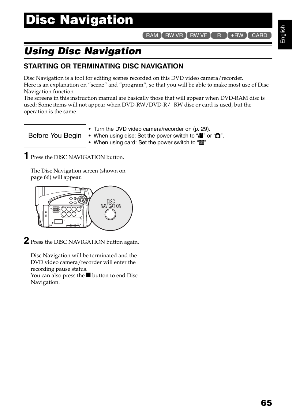 Disc navigation, Using disc navigation | Hitachi DZ-GX5020A User Manual | Page 65 / 158