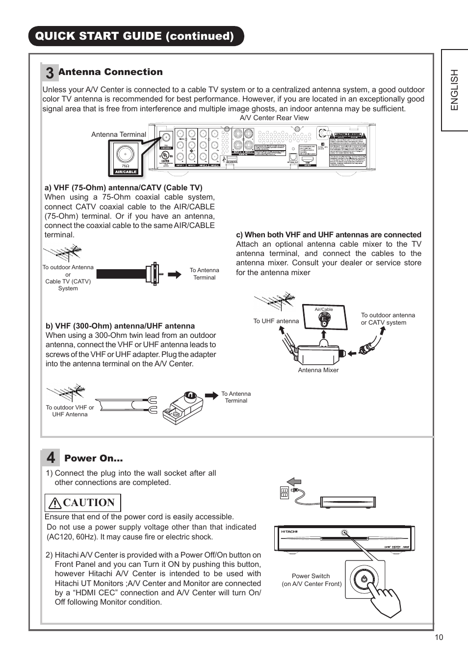 Quick start guide (continued), Caution | Hitachi AVC01U User Manual | Page 11 / 41