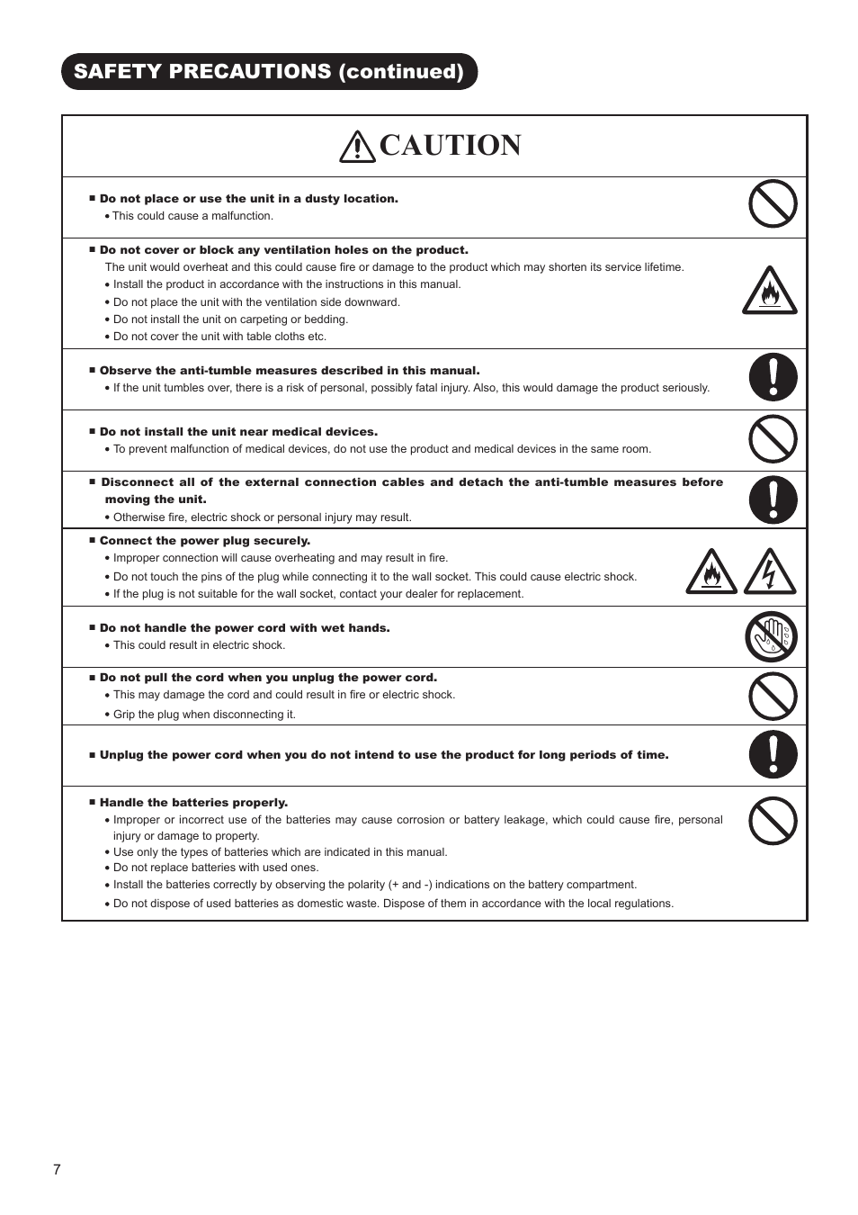 Caution, Safety precautions (continued) | Hitachi AVC01U User Manual | Page 8 / 41