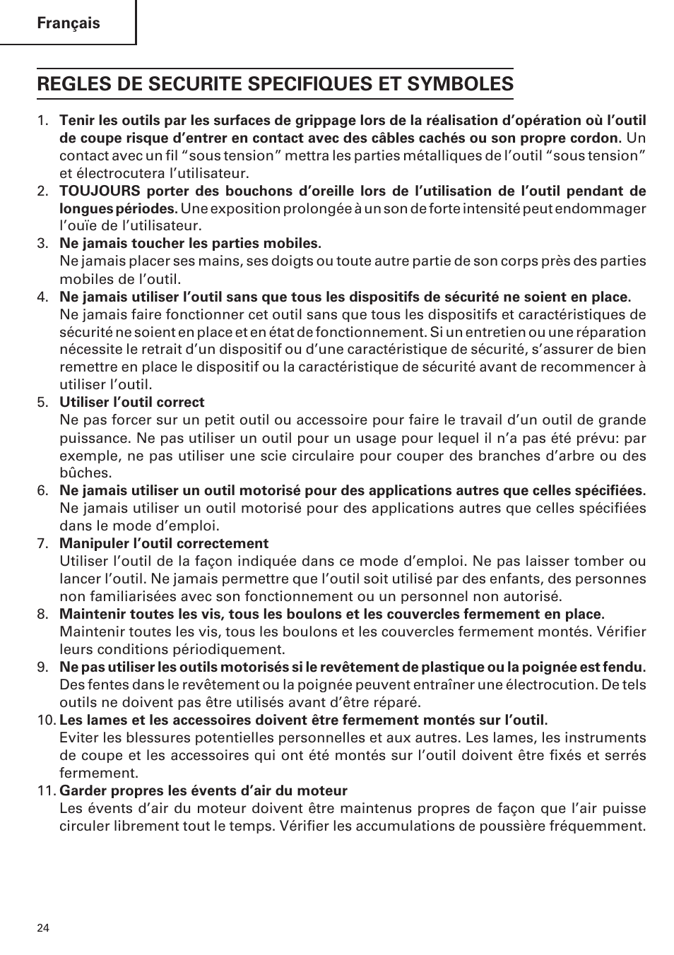 Regles de securite specifiques et symboles | Hitachi CR 13VA User Manual | Page 24 / 60