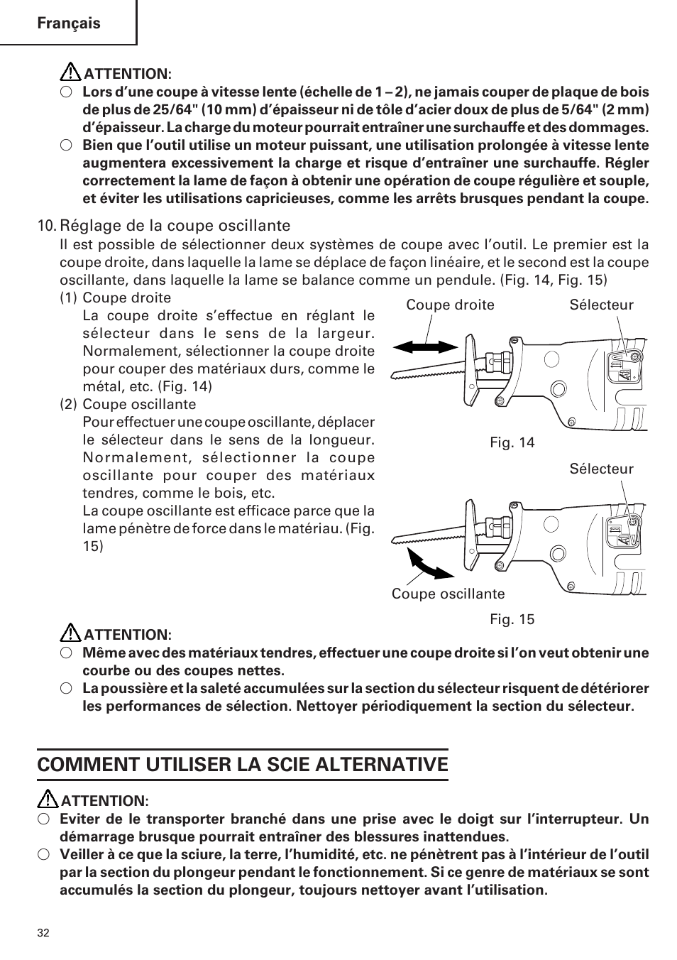 Comment utiliser la scie alternative | Hitachi CR 13VA User Manual | Page 32 / 60