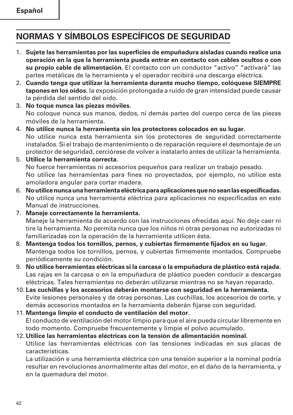 Normas y símbolos específicos de seguridad | Hitachi CR 13VA User Manual | Page 42 / 60