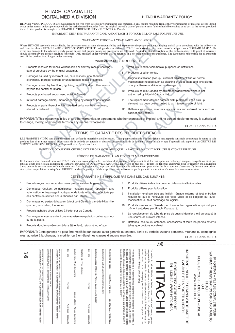 Hit a c h, Hitachi canada ltd. digital media division | Hitachi DVRF7U User Manual | Page 119 / 120
