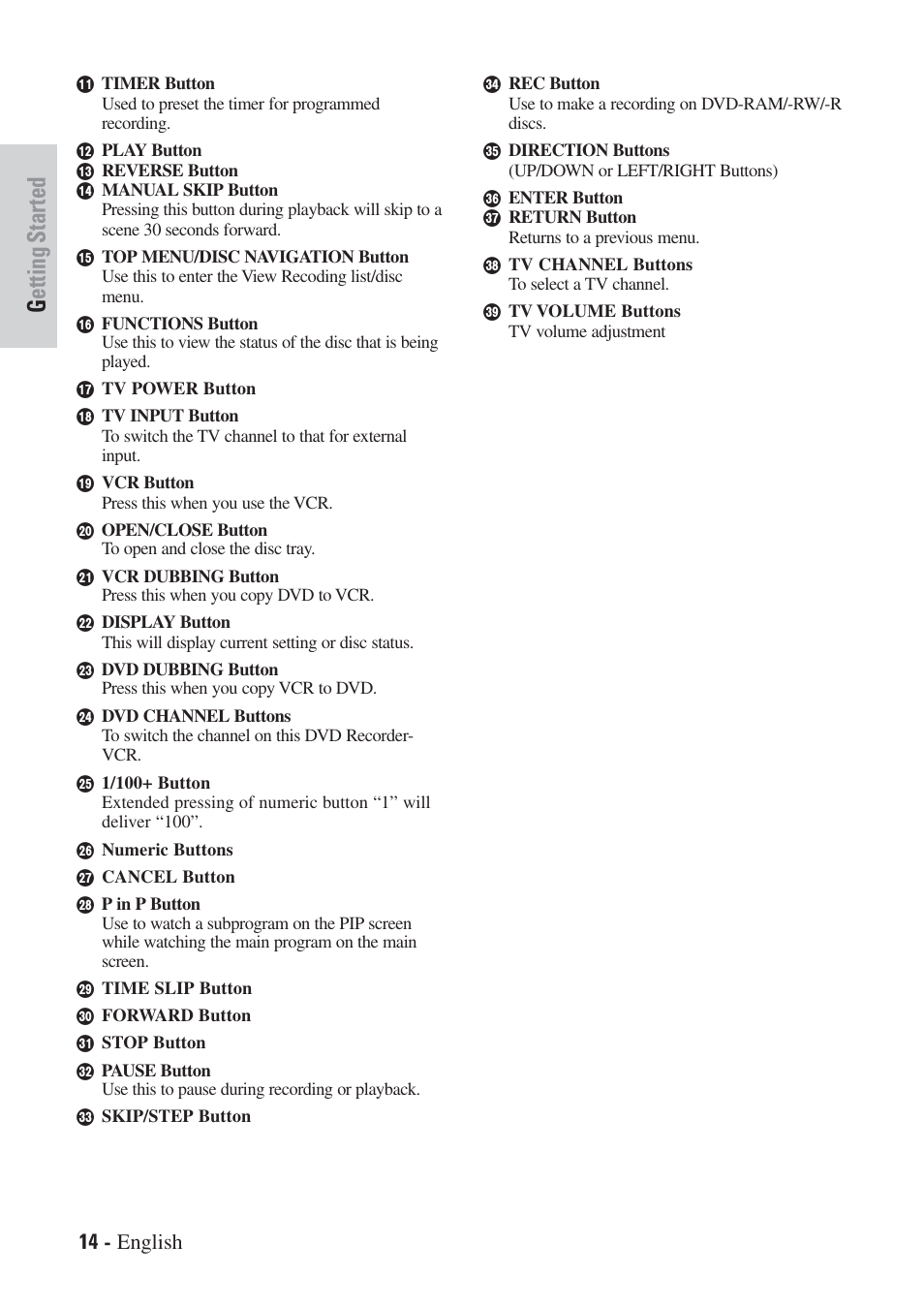 Getting started, 14 - english | Hitachi DVRF7U User Manual | Page 14 / 120