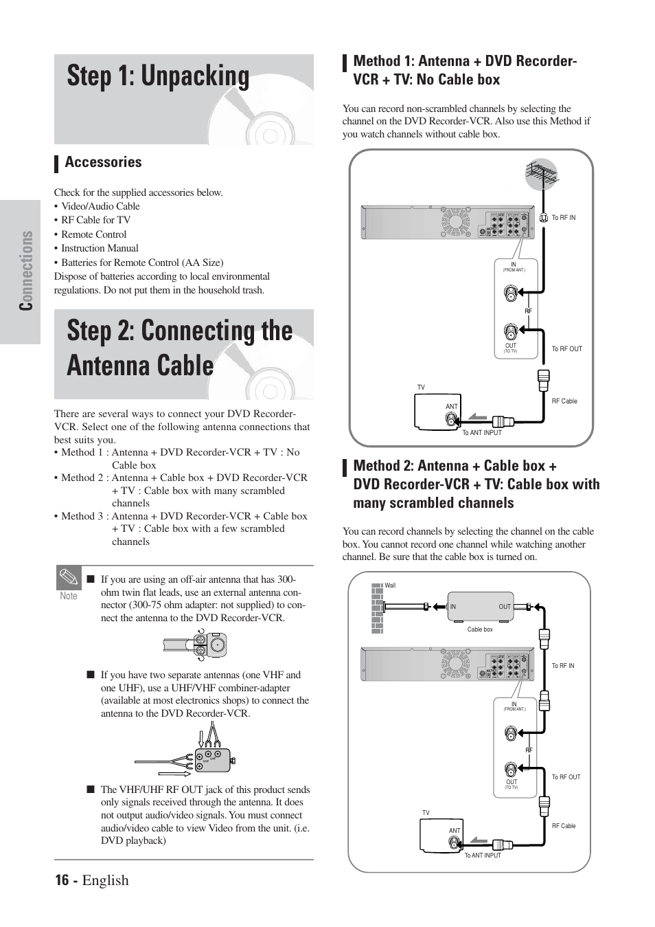 Connections, Accessories, 16 - english | Hitachi DVRF7U User Manual | Page 16 / 120