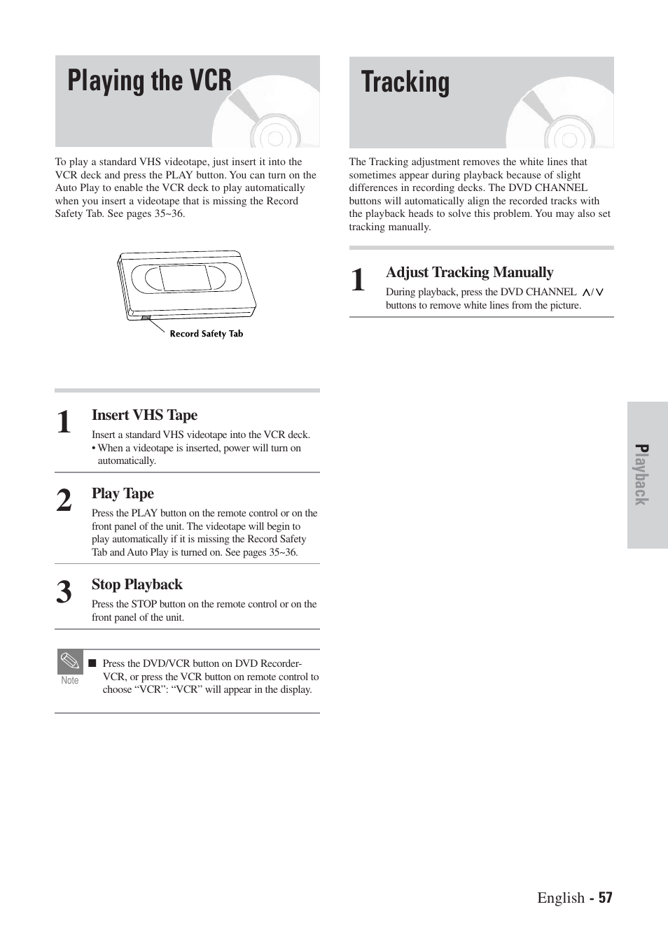Playing the vcr tracking | Hitachi DVRF7U User Manual | Page 57 / 120