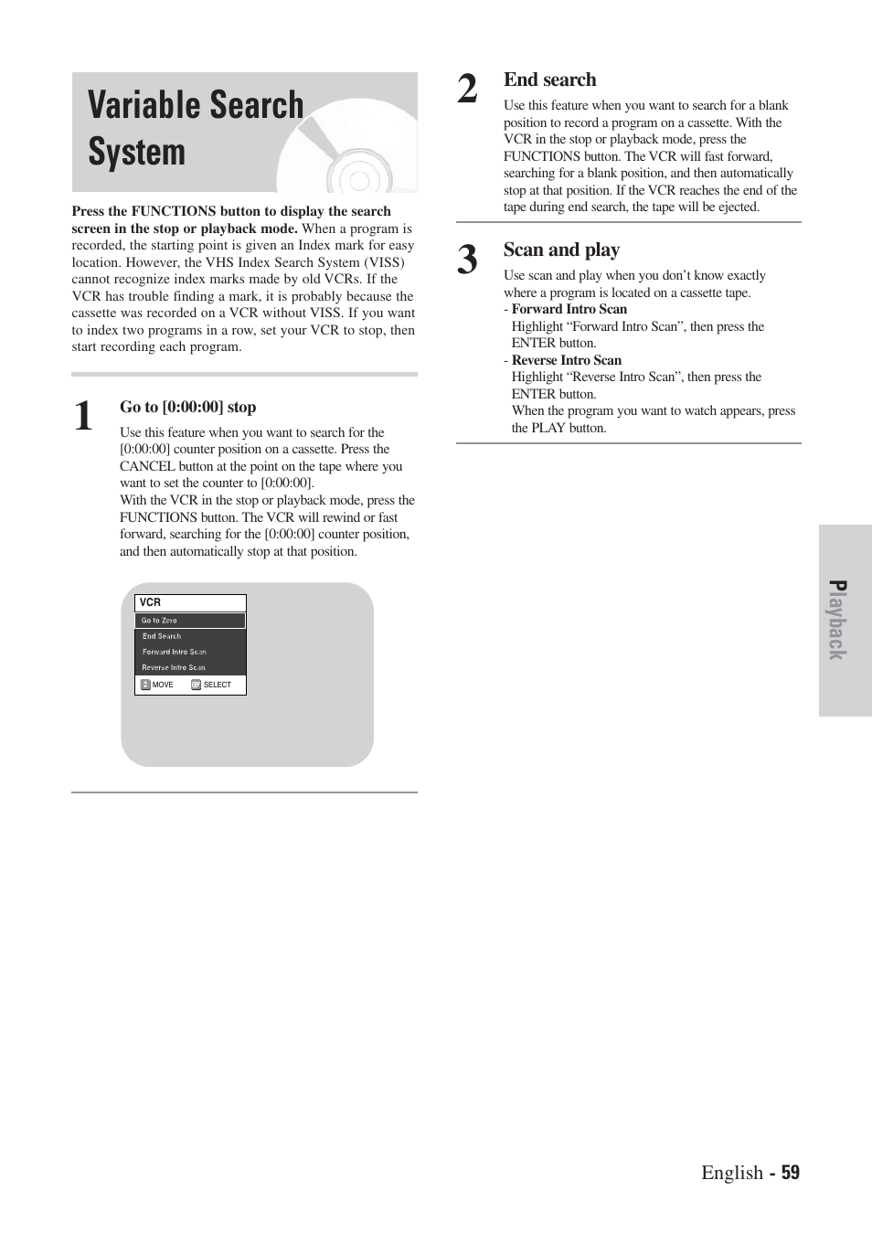 Variable search system, Playback | Hitachi DVRF7U User Manual | Page 59 / 120