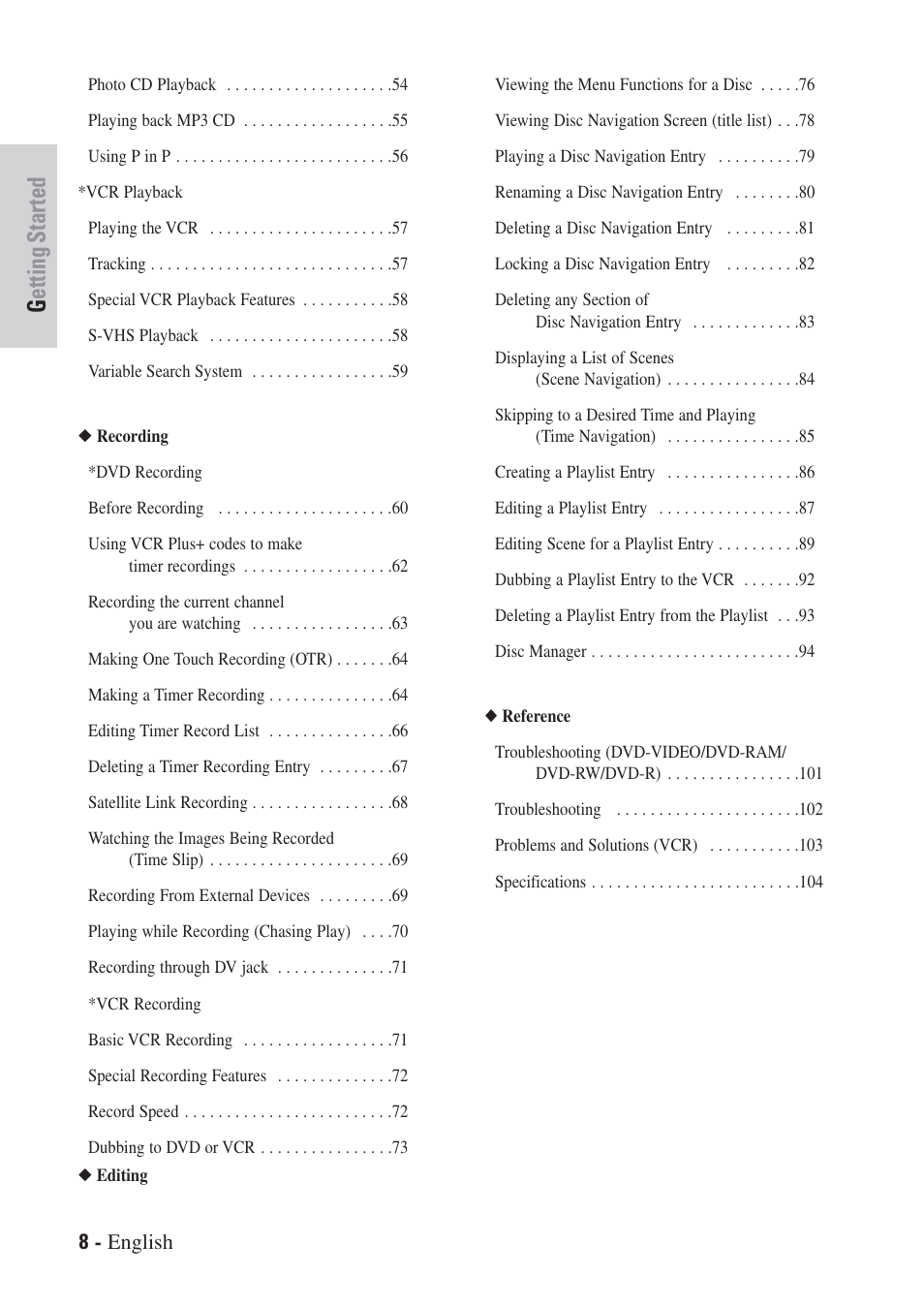 Getting started, 8 - english | Hitachi DVRF7U User Manual | Page 8 / 120