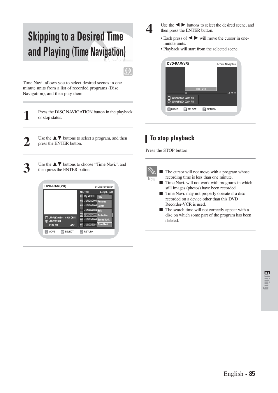 Editing, English - 85 | Hitachi DVRF7U User Manual | Page 85 / 120